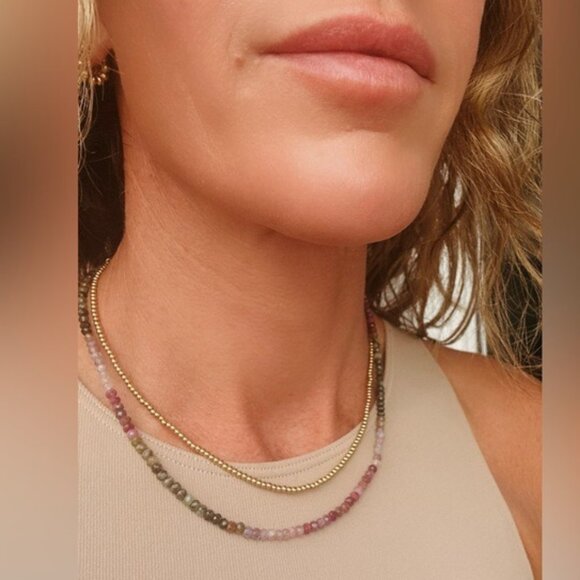Beaded Necklace Watermelon Tourmaline Ombre Gemstone Jewelry October Birthstone - Picture 2 of 16
